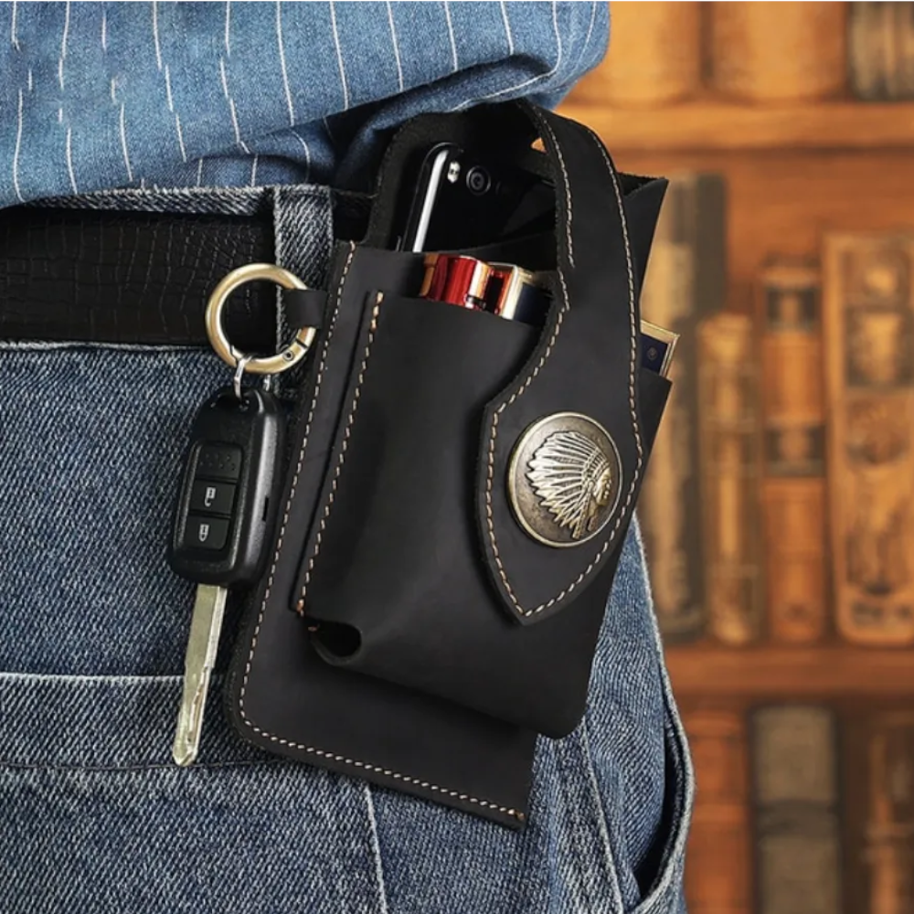 Multifunctional Leather Waist Belt Bag Phone Holder Men