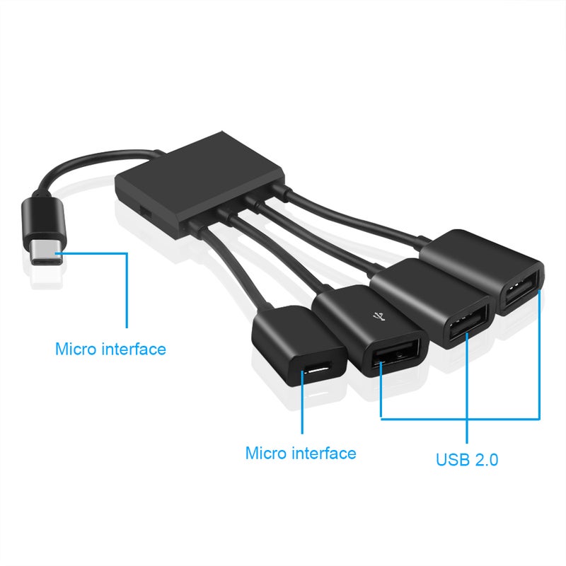 4 Ports Type-C 3.1 Hub Power Charging Cable Connector Adapter To Usb 2.0 Micro