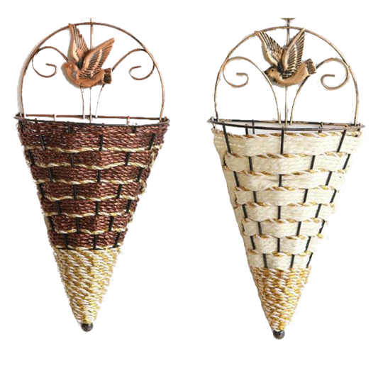 Natural Wicker Flower Basket Wall Hanging Pot Planter Rattan Vase Decor