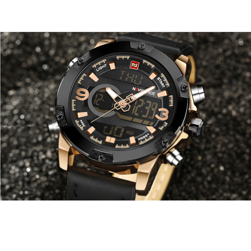 Veile Studios Luxury Brand Men Analog Digital Leather Sports Watches Black