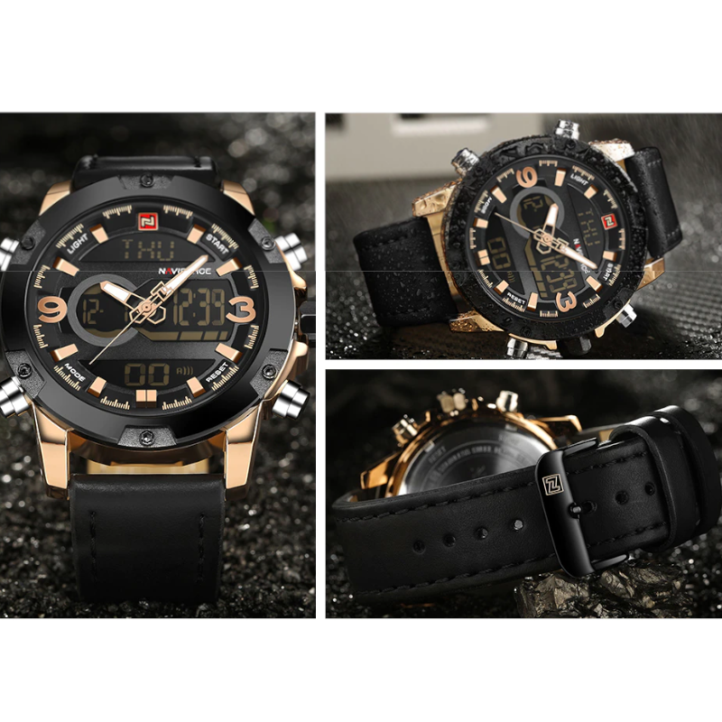 Veile Studios Luxury Brand Men Analog Digital Leather Sports Watches Black