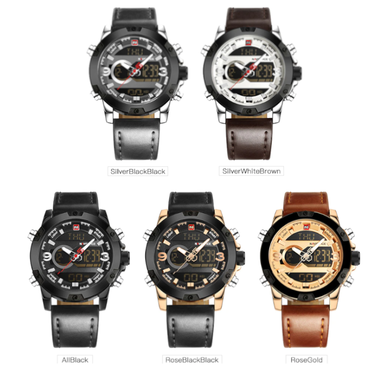 Veile Studios Luxury Brand Men Analog Digital Leather Sports Watches Black