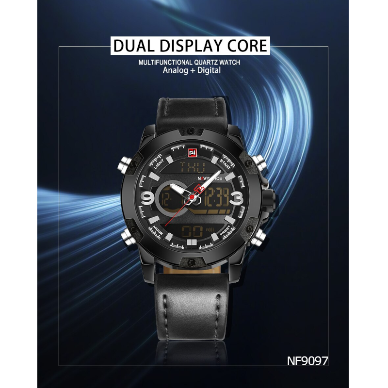 Veile Studios Luxury Brand Men Analog Digital Leather Sports Watches Black