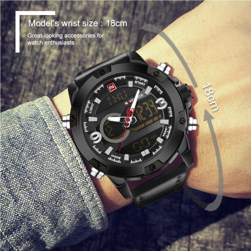 Veile Studios Luxury Brand Men Analog Digital Leather Sports Watches Black