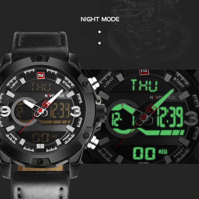 Veile Studios Luxury Brand Men Analog Digital Leather Sports Watches Black