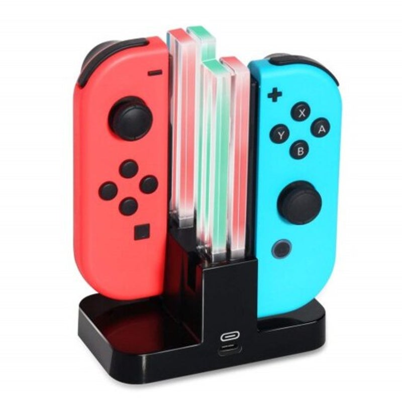 4 In 1 Led Charging Dock Station For Nintendo Switch Joy Con Controllers Black