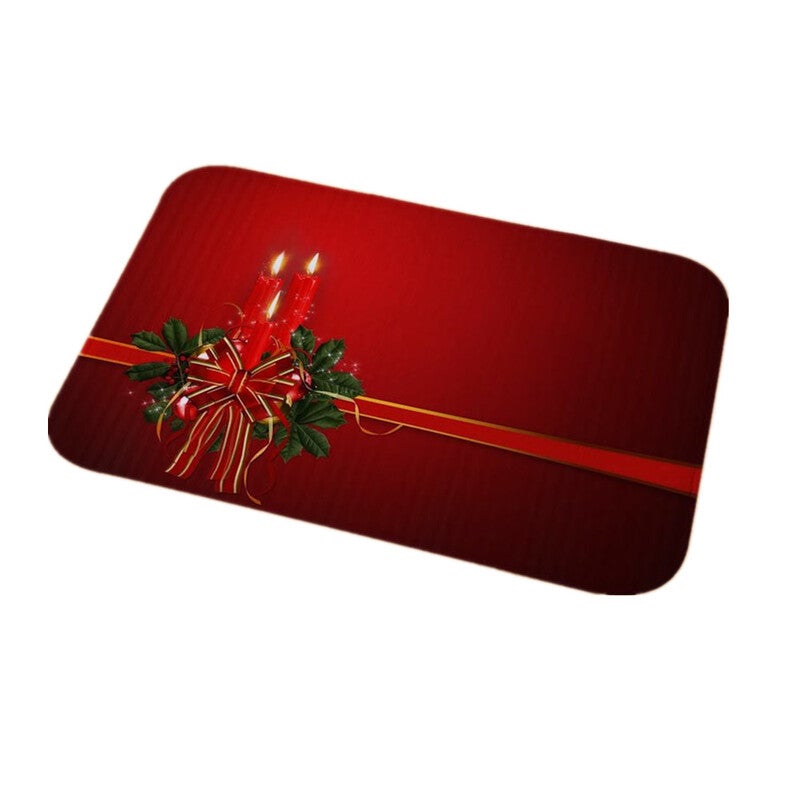 Christmas Red Candle Printed Soft Flannel Floor Bathroom Anti Slip Mat Rug 40X60cm