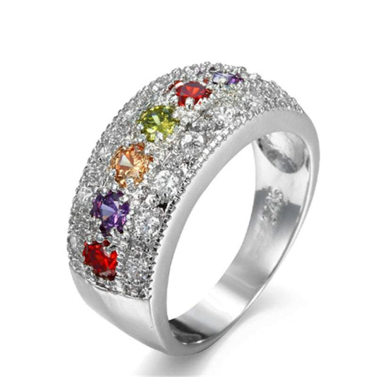 Veile Studios Coloured Zircon Half Circle Women's Engagement Wedding Rings Cubic Zirconia Pave
