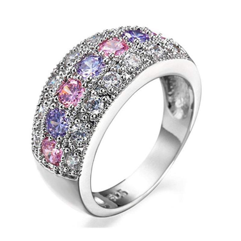 Veile Studios Coloured Zircon Half Circle Women's Engagement Wedding Rings Cubic Zirconia Pave