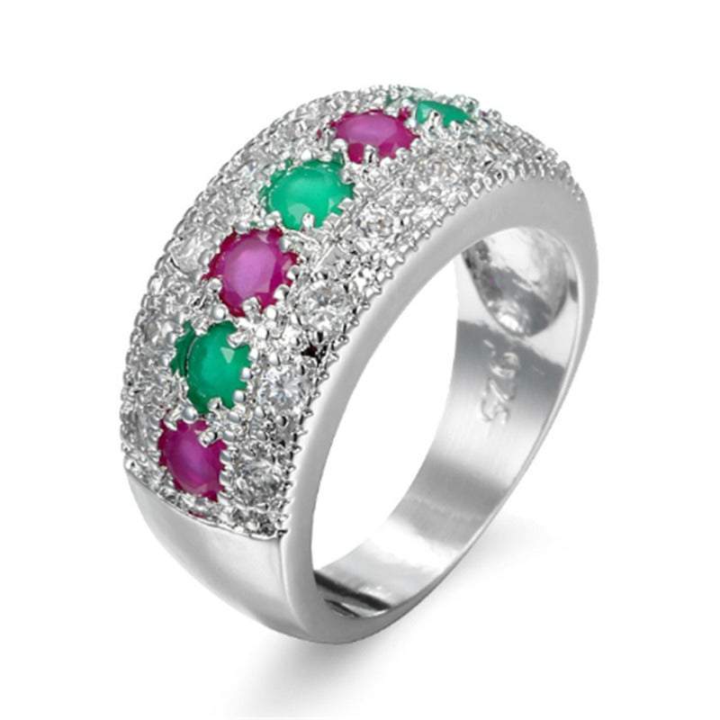 Veile Studios Coloured Zircon Half Circle Women's Engagement Wedding Rings Cubic Zirconia Pave