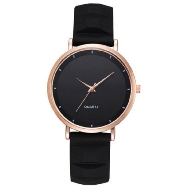 Fashion Pinkycolor Lady Minimalism Silica Gel Quartz Watch Black