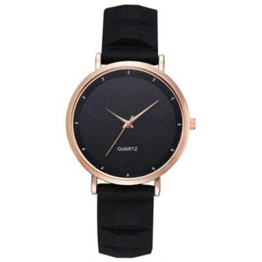 Fashion Pinkycolor Lady Minimalism Silica Gel Quartz Watch Black