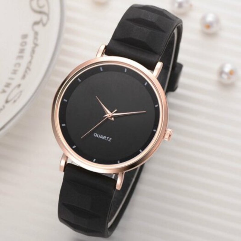 Fashion Pinkycolor Lady Minimalism Silica Gel Quartz Watch Black