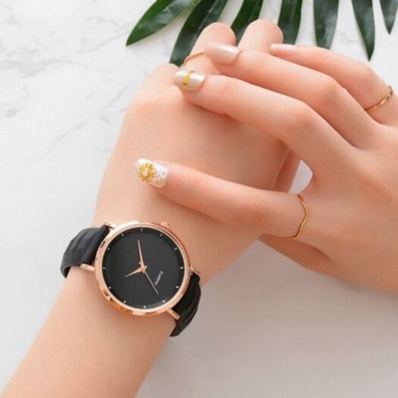 Fashion Pinkycolor Lady Minimalism Silica Gel Quartz Watch Black