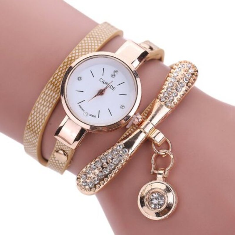 Veile Studios Lady Fashion Watch Leather Water Drill Quartz Chain Gold
