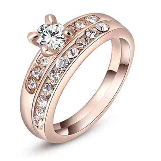 Veile Studios Gold Colour Two Ring Set Big Stone Zircon Crystal Statement Jewelry