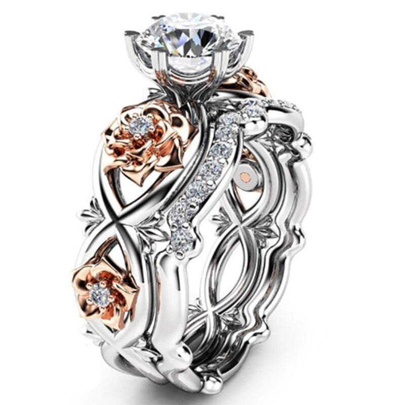 Veile Studios Rings Silver Rose Gold Filled White Sapphire Flower Set
