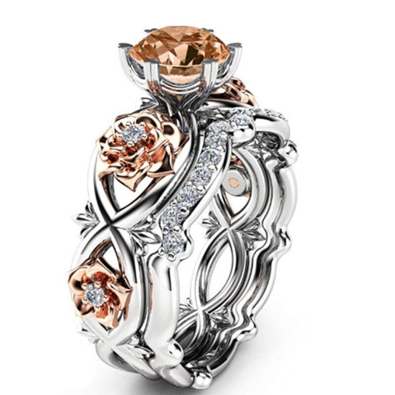 Veile Studios Rings Silver Rose Gold Filled White Sapphire Flower Set