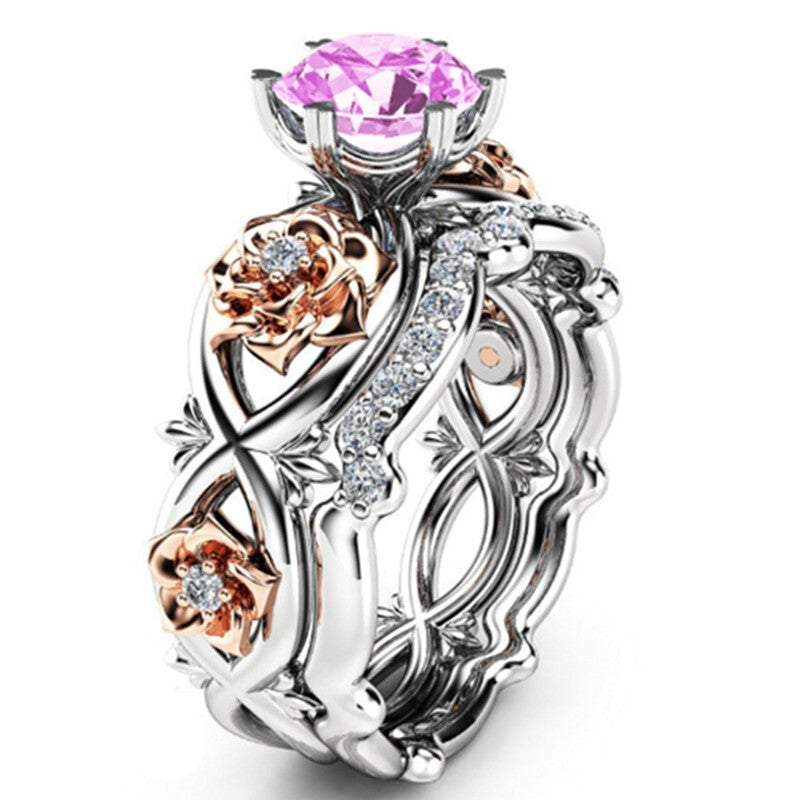 Veile Studios Rings Silver Rose Gold Filled White Sapphire Flower Set
