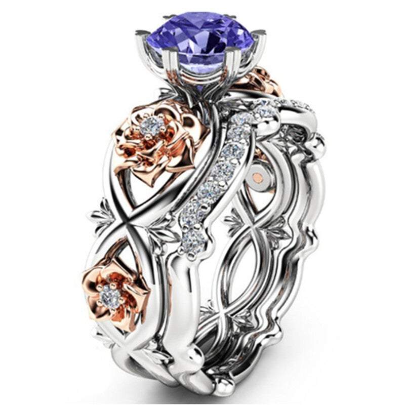 Veile Studios Rings Silver Rose Gold Filled White Sapphire Flower Set