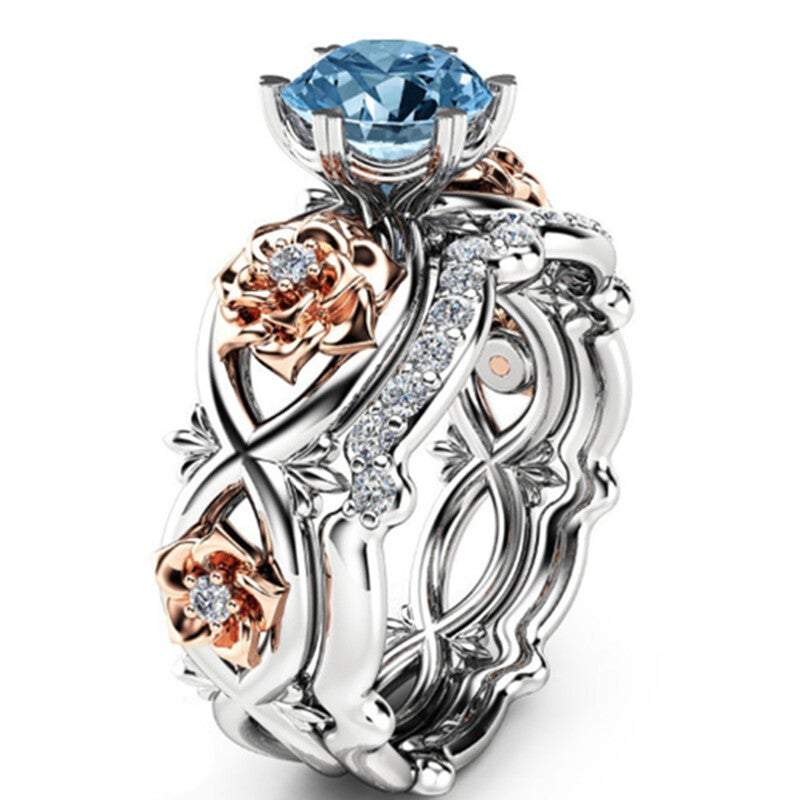 Veile Studios Rings Silver Rose Gold Filled White Sapphire Flower Set