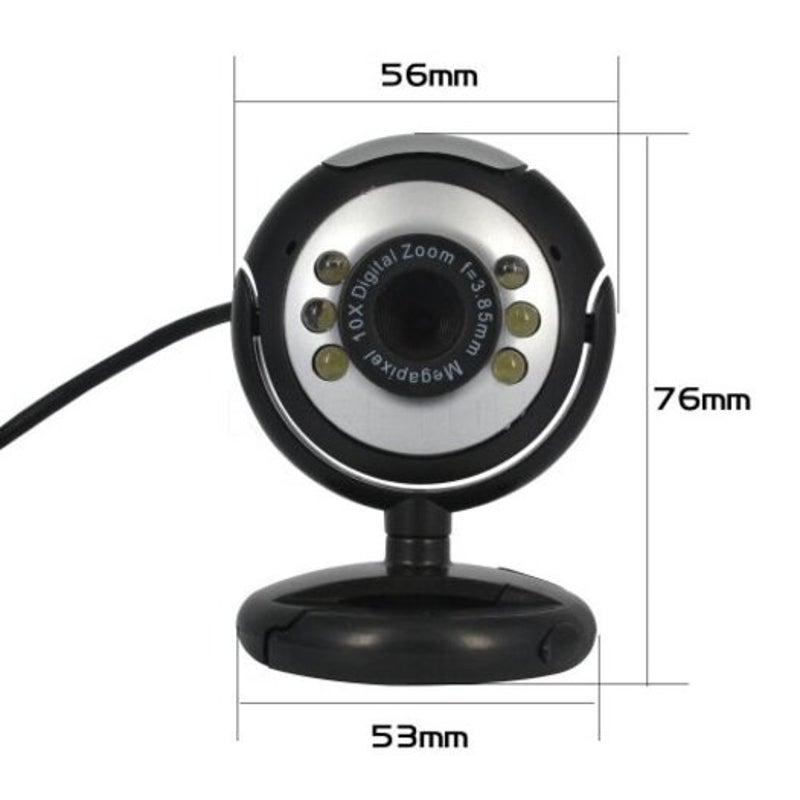 Usb 2.0 Digital Hd Webcam Camera 30.0 Mega Pixels 6 Led With Mic Black