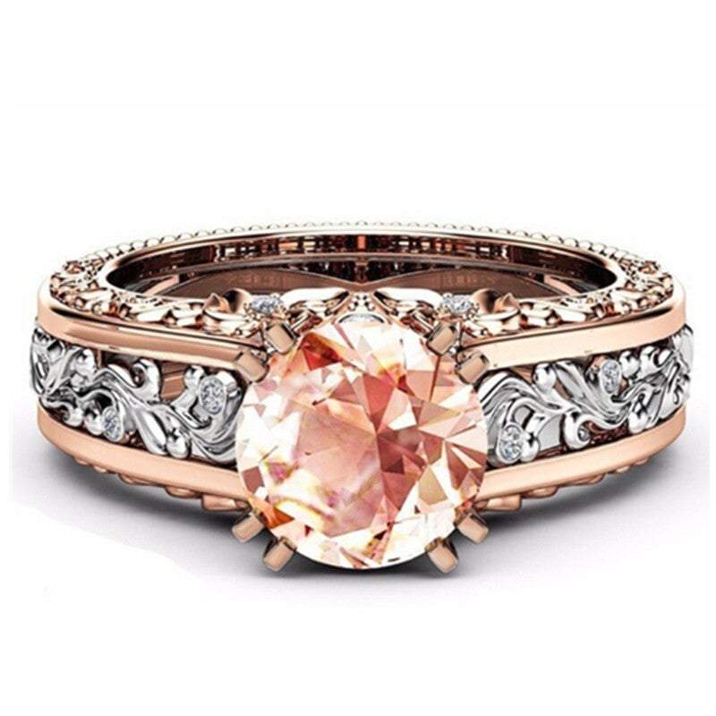 Veile Studios Rings Women Rose Gold Tile Topaz Wedding Engagement Floral