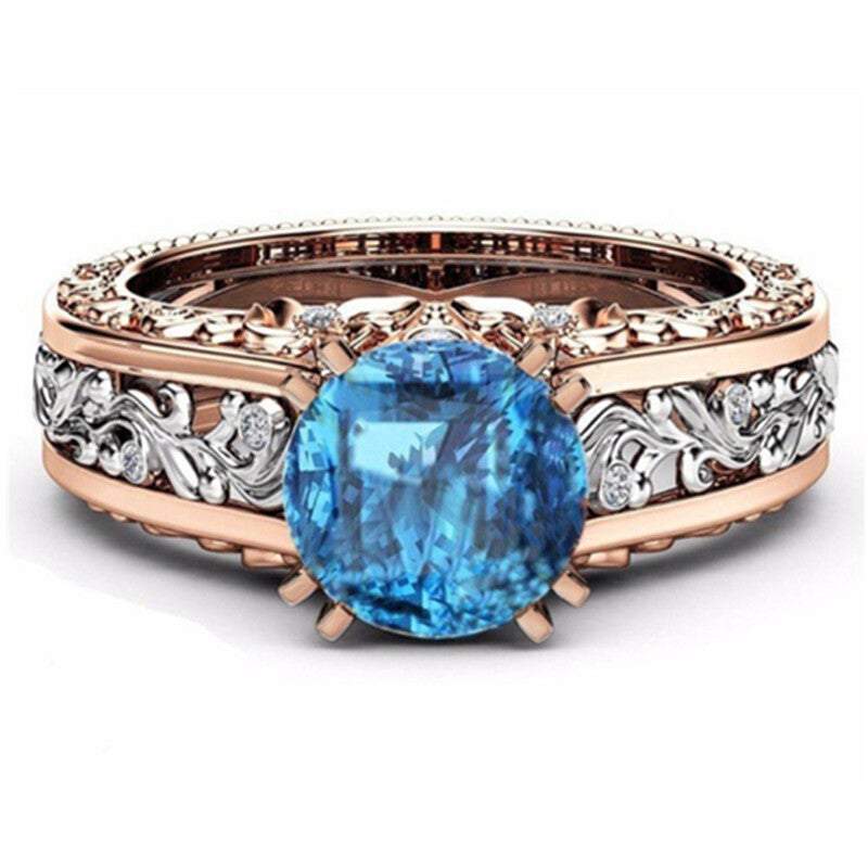 Veile Studios Rings Women Rose Gold Tile Topaz Wedding Engagement Floral