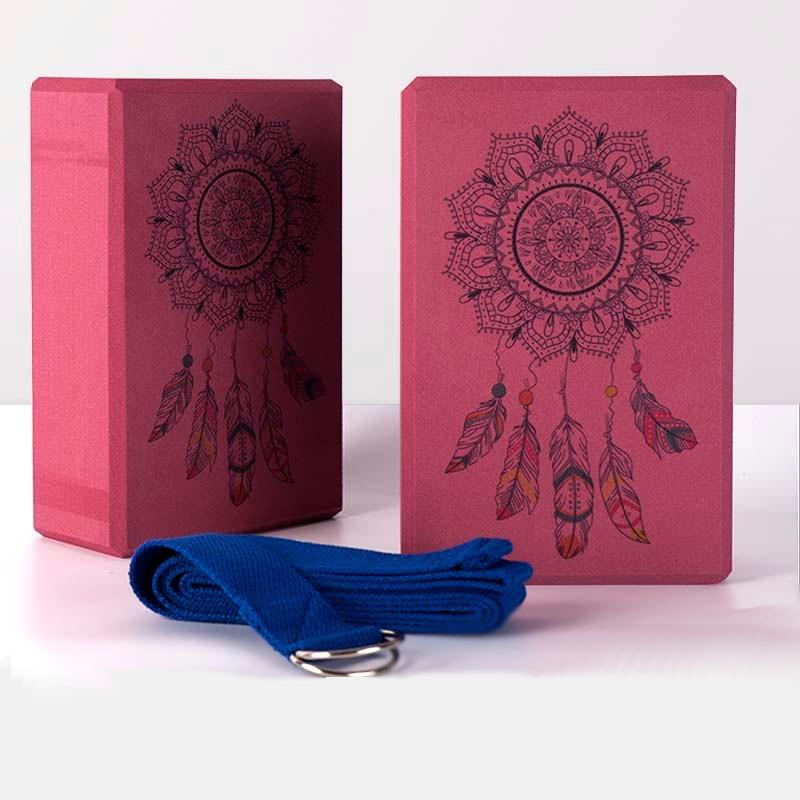 2 / Pcs Eva Yoga Block With Pilates Flexibility Stretching Strap Fitness