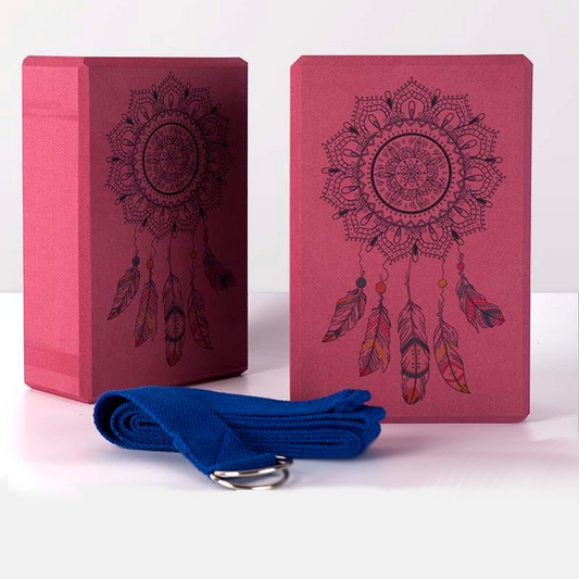 2 / Pcs Eva Yoga Block With Pilates Flexibility Stretching Strap Fitness