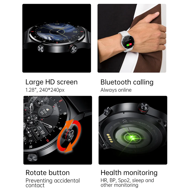 Nfc Bluetooth Calling Sports Fitness Smart Watch For Men Black Silver
