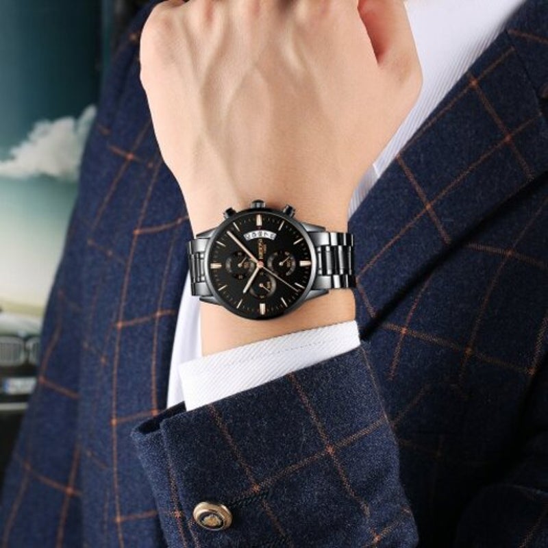 Veile Studios Men's Watches Luxury Fashion Casual Dress Chronograph Quartz Wristwatch Carbon Fiber Black