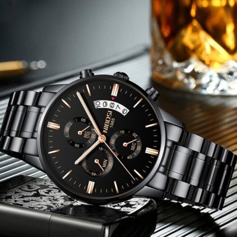 Veile Studios Men's Watches Luxury Fashion Casual Dress Chronograph Quartz Wristwatch Carbon Fiber Black