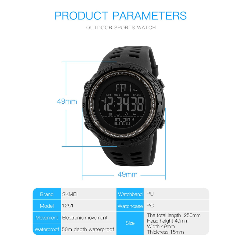 Veile Studios Night Light Sports Electronic Watch Multifunctional Waterproof Black