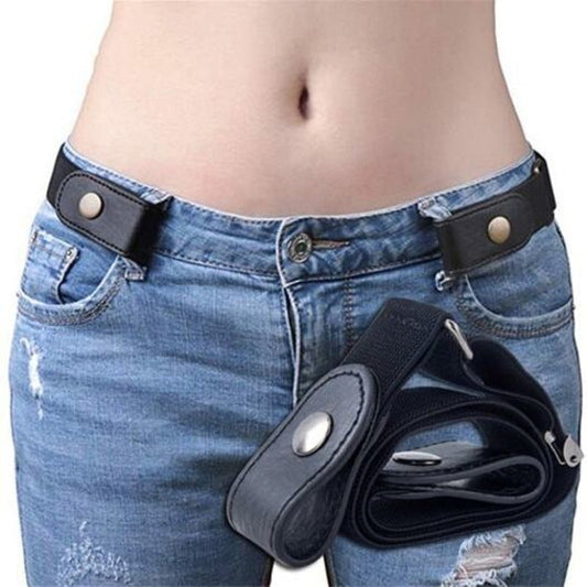 No Buckle Stretchy Elastic Waist Belt For Women / Menjeans Pants Black