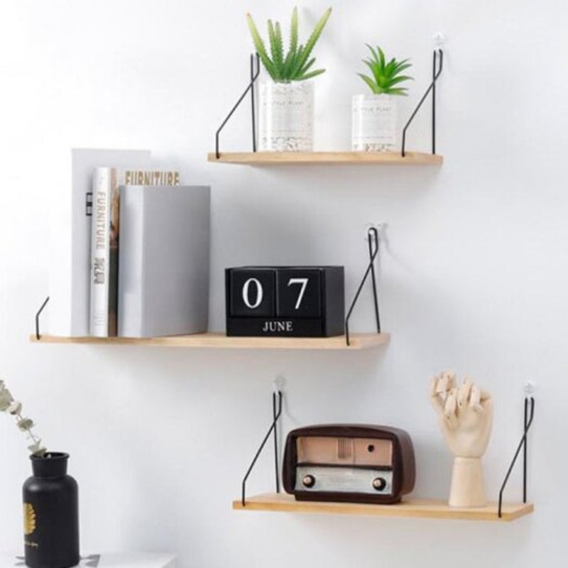 Nordic Style Wall Holder Solid Wood Shelving Panel Bedroom Living Room Dormitory Mounted Rack Peach