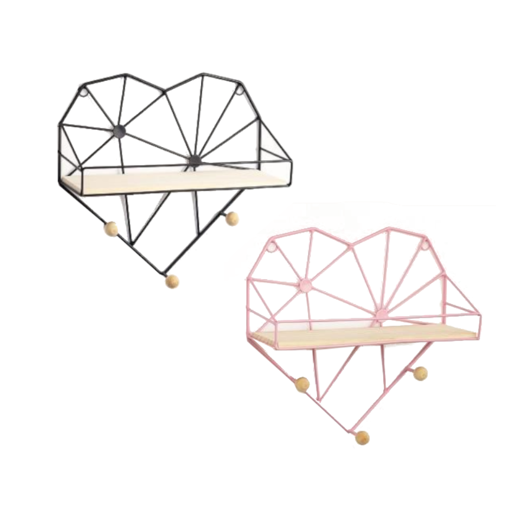 Nordic Love Heart Wall Shelf Wrought Iron Grid Plant Stand Decor