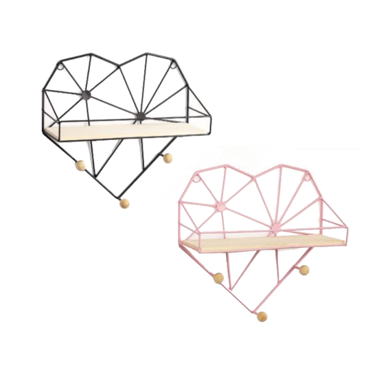 Nordic Love Heart Wall Shelf Wrought Iron Grid Plant Stand Decor