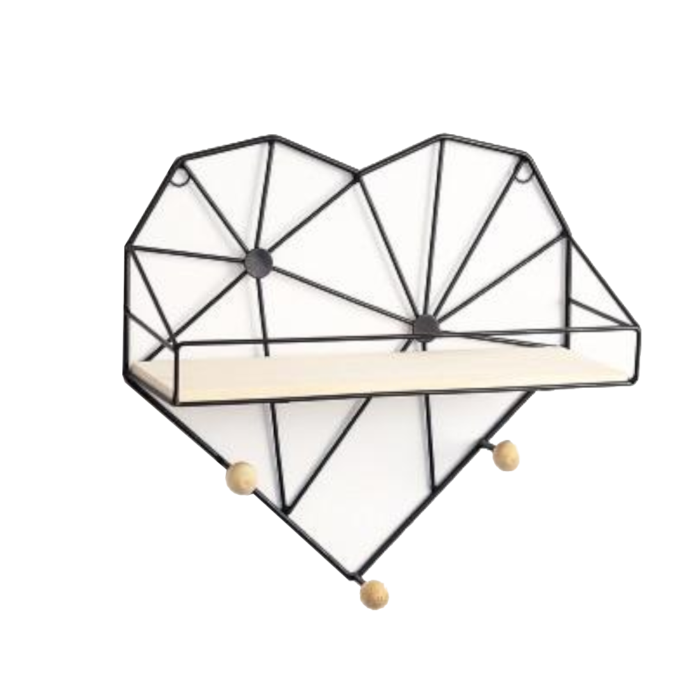 Nordic Love Heart Wall Shelf Wrought Iron Grid Plant Stand Decor