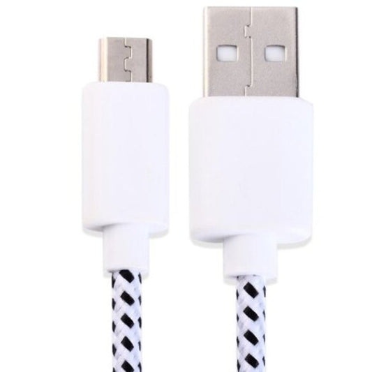 Nylon Fabric Round Data Micro Usb Charging Cable 3M White