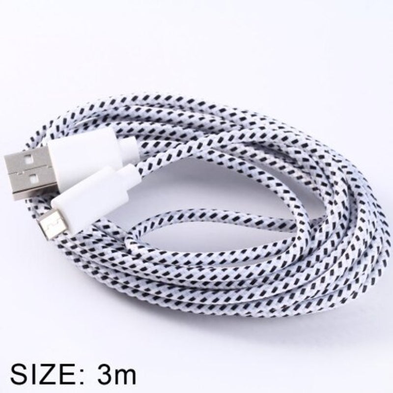 Nylon Fabric Round Data Micro Usb Charging Cable 3M White