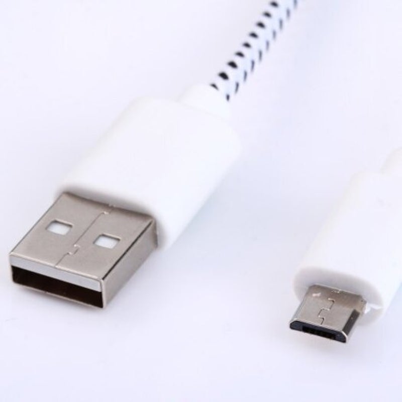 Nylon Fabric Round Data Micro Usb Charging Cable 3M White