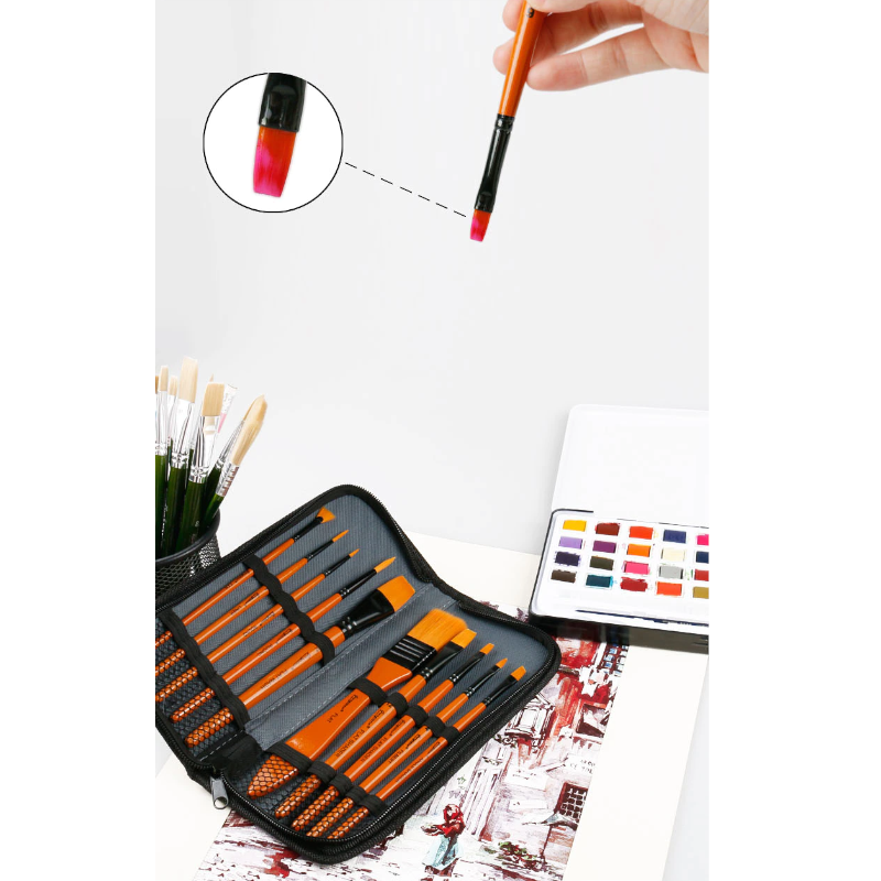 10Pcs Nylon Paint Brush Watercolor Oil Painting Acrylic Multi-Function With Bag