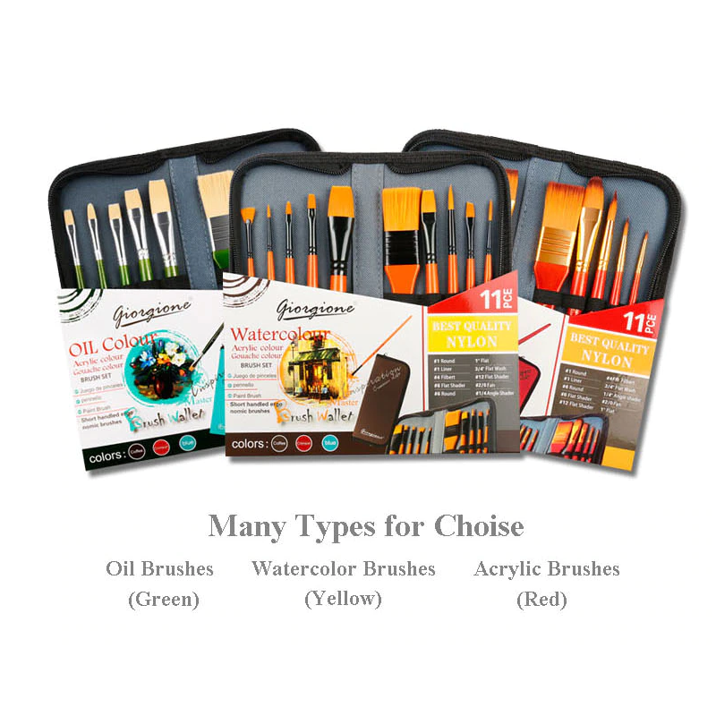 10Pcs Nylon Paint Brush Watercolor Oil Painting Acrylic Multi-Function With Bag