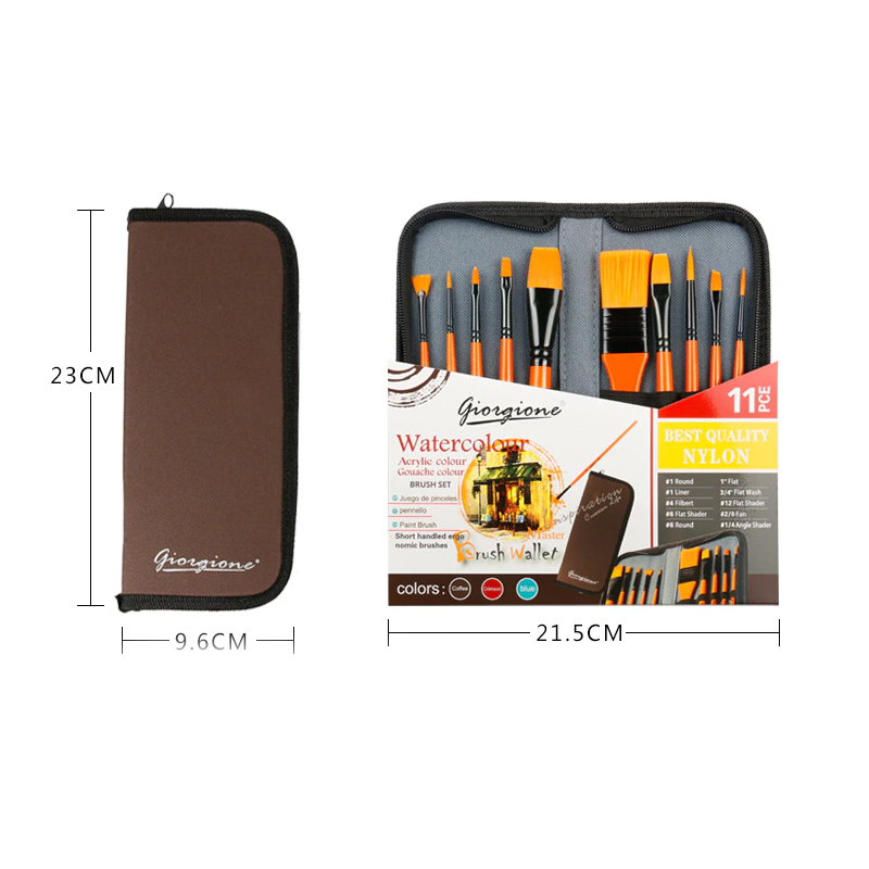 10Pcs Nylon Paint Brush Watercolor Oil Painting Acrylic Multi-Function With Bag