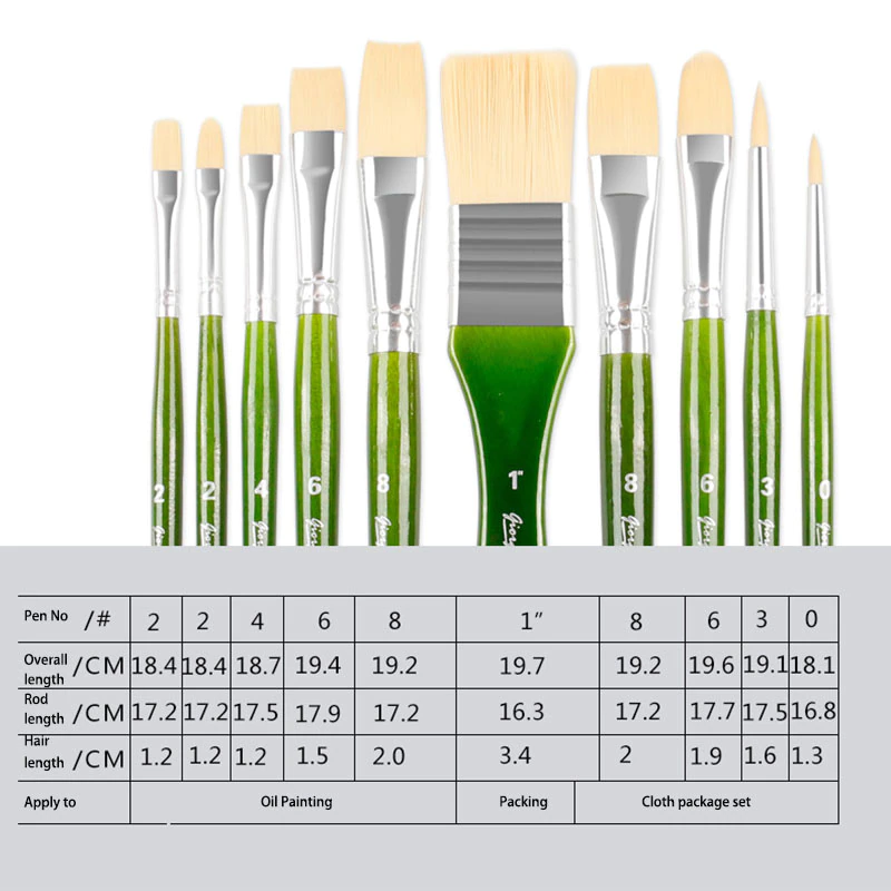 10Pcs Nylon Paint Brush Watercolor Oil Painting Acrylic Multi-Function With Bag
