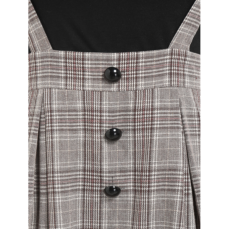 Off The Shoulder Tee And Crisscross Plaid Suspender Skirt Set Two Piece Dress