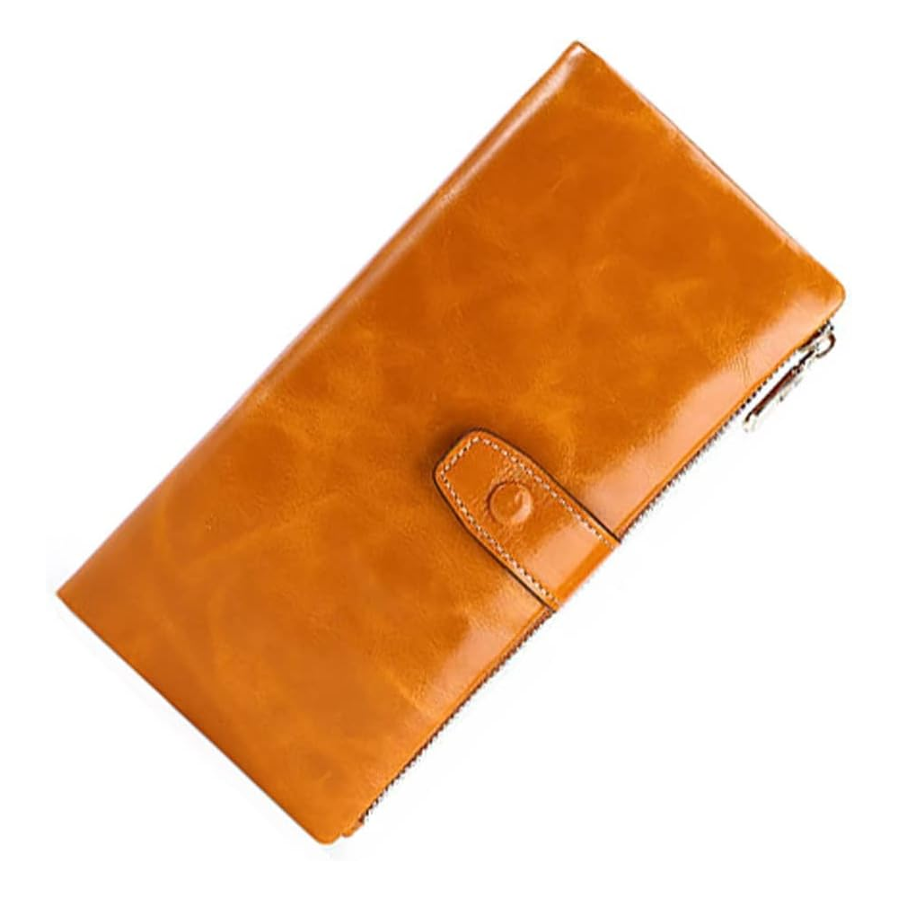 Oilskin Leather Rfid Zip Wallet Brown