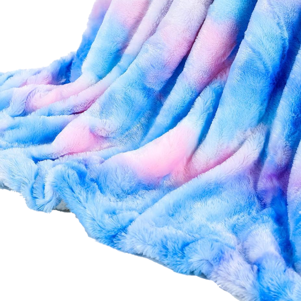 Ombre Blue Purple Soft Faux Fur Plush Blanket Winter Warmers