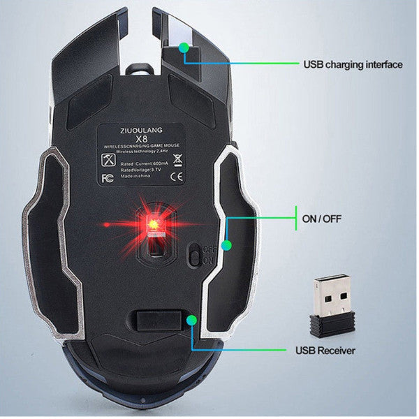 Omeshin Rechargeable X8 Wireless Silent Led Backlit Usb Mouse Computer Bluetooth Mause 2.4Ghz For Laptop Pc